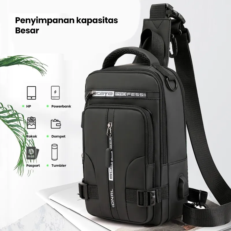 Freeknight Tas Selempang Pria Keren Multifungsi Sport USB Charge Fashion Slempang Waterproof TS713
