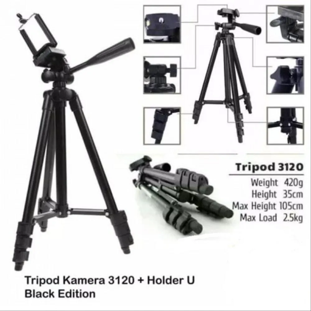 Weifeng Tripod 3120 - Tripod HP dan Kamera Universal + Free Holder U dan Tas Tripod Dudukan Kamera/T