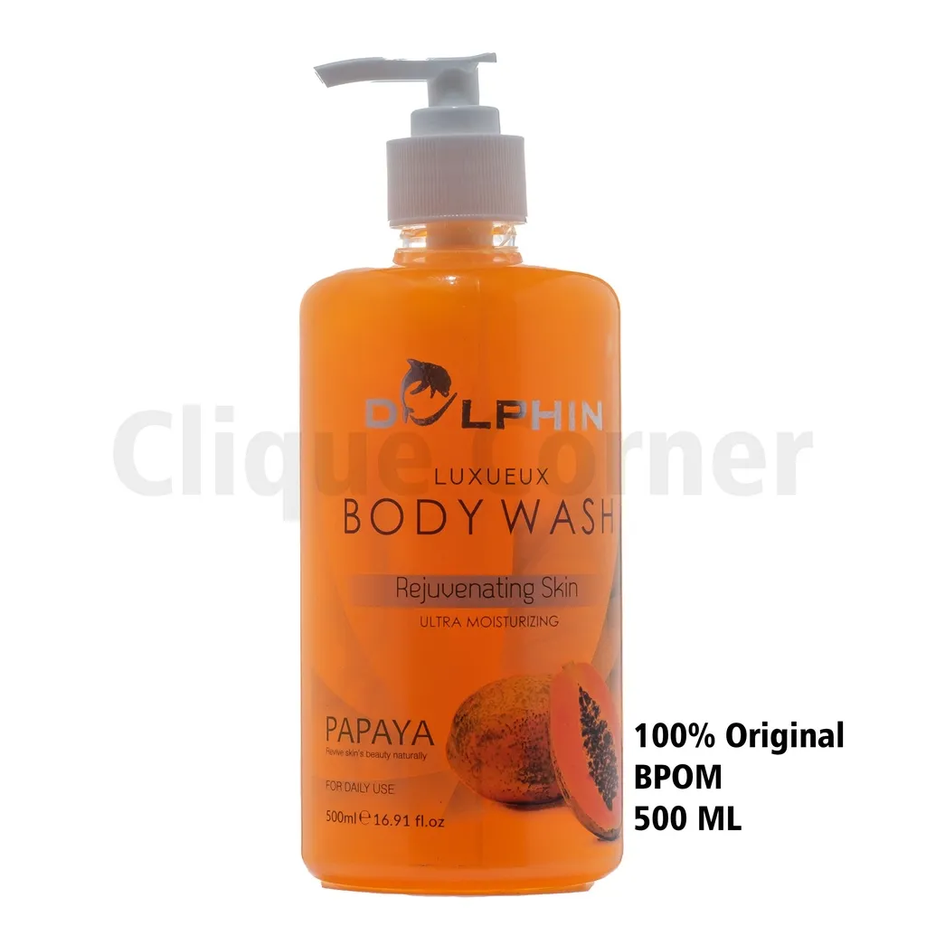 Dolphin Bodywash PAPAYA Sabun Mandi Cair Pemutih Kulit 250ml 500ml Original Bpom