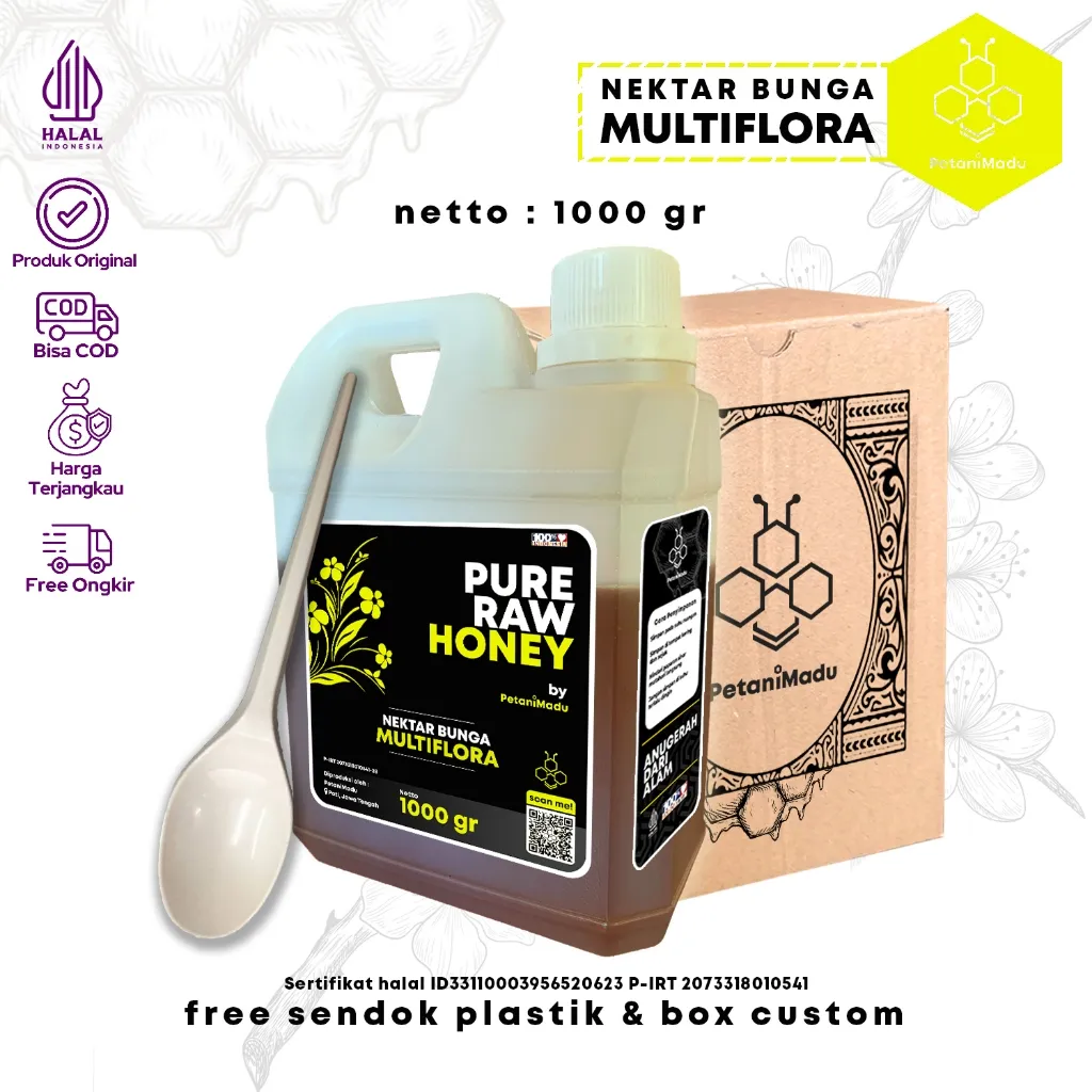 Madu Asli 100% - Madu Murni Nektar Multiflora 1 Kg - Pure Natural Raw Honey
