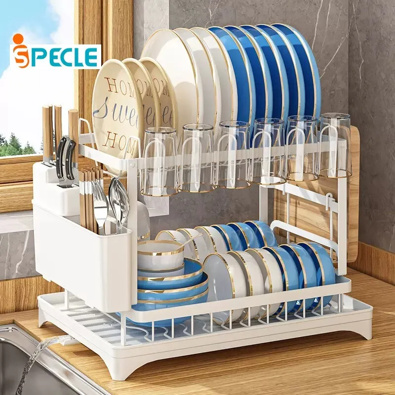 iSPECLE Rak Piring Dapur Stainless Steel Penyimpanan Rak Pengering Piring Rak Mangkuk Piring