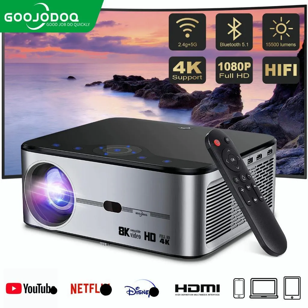 GOOJODOQ Proyektor Profesional Android 4k Wifi Full Hd 1080p 15500lm Suporta Android Sincronizando a Tela do Smartphone Home Theater Projetor Office Proyektor