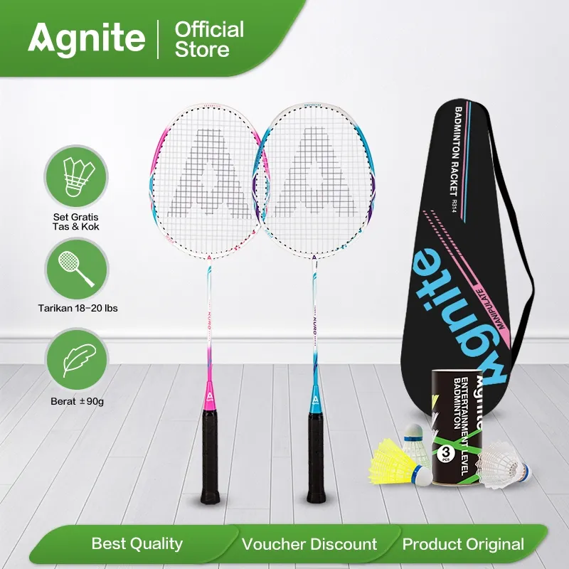 Agnite Badminton Racket / Raket Badminton / Raket Bulu Tangkis isi 2 Gratis Kok Carbon Alumunium ER314