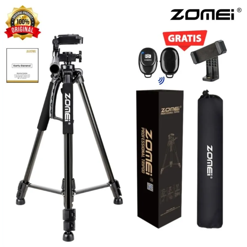 ZOMEI 1200 Tripod Handphone Kamera DSLR Mirrorless Tinggi 155cm Free Holder Hp 360 Derajat