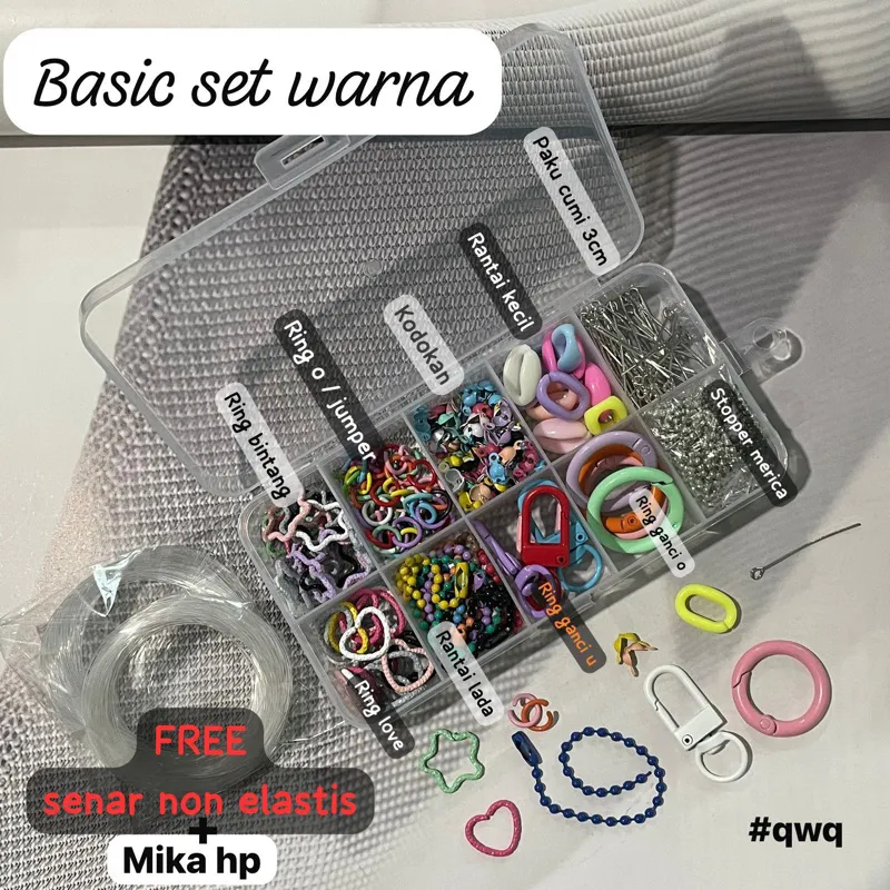 DIY kits / basic set warna starter kit pemula membuat gantungan kunci atau hp /strap phone / paket box alat ronce kreatifitas anak sekolah/ paket usaha