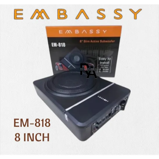 Subwofer kolong Embassy Em 818 Subwofer Aktif Kolong underseat basskolong Slim Mobil Speaker Mobil Car Remot Sonic
