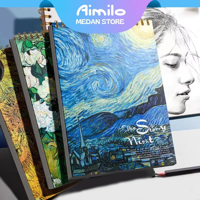 Aimilo - Sketchbook A4 Aesthetic Buku Gambar Vertikal Jilid Spiral 45 Lembar/90 Halaman