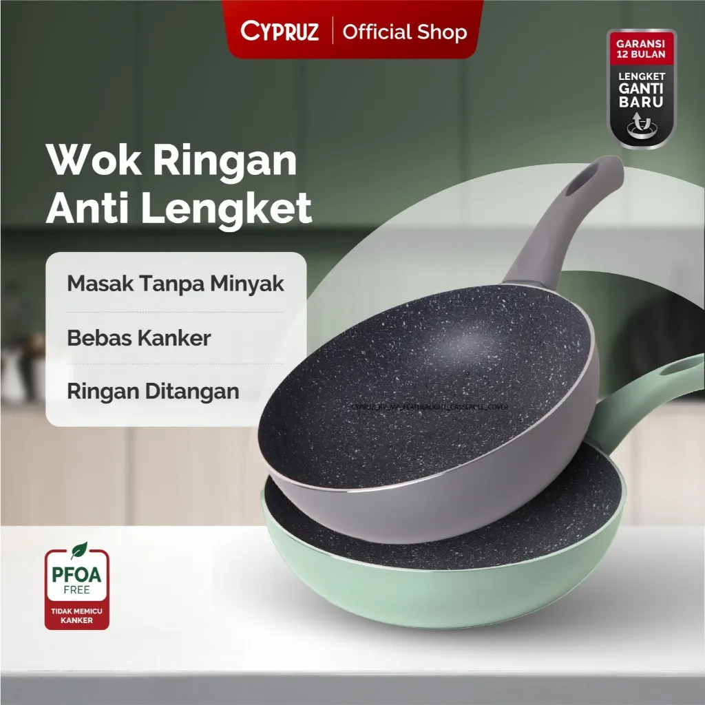Cypruz Wajan Penggorengan Anti Lengket Fry Wok Featherlight Series