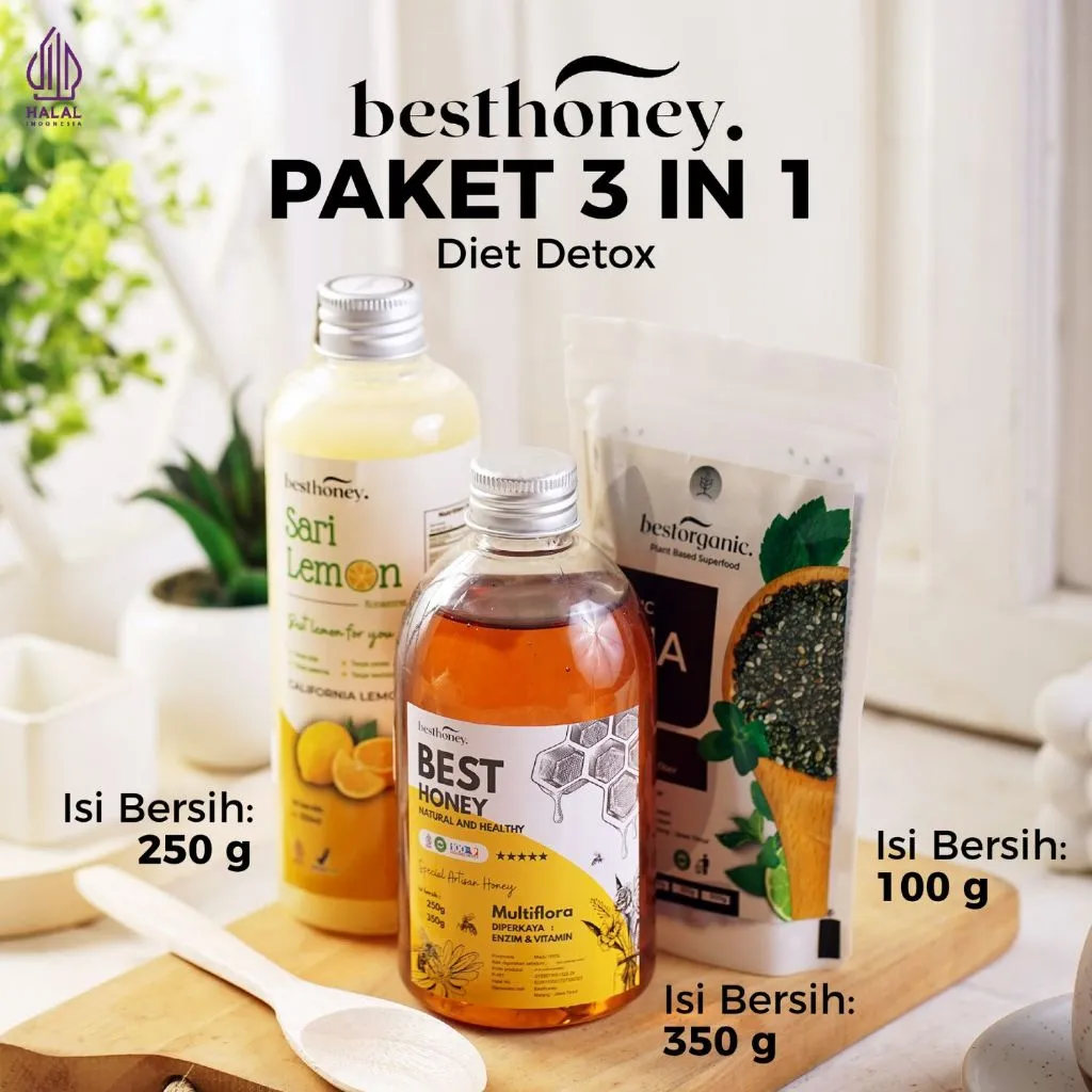 Best Honey Paket 3in1 Sari Lemon Diet Detox Chia Seed Madu Multiflora Asli