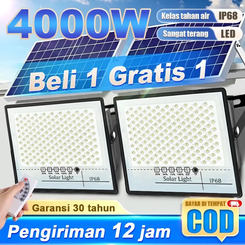 [BELI 1 GATIS 1 ]ESSONIO Super terang 4000W Lampu tenaga surya outdoor solar Tahan air lP67 LED