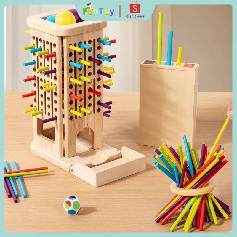 FUNTOY 3 IN 1 Permainan Tongkat Kayu Mainan Anak Kreatif tongkat tarik interaktif Permainan pertempuran 2 pemain Mainan Kayu Edukasi Anak