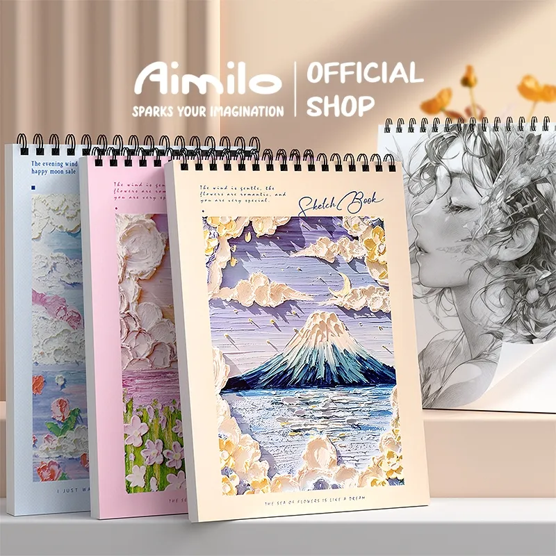 Aimilo Buku Gambar A4 Aesthetic Sketchbook A4 Vertikal Jilid Spiral 45 Lembar