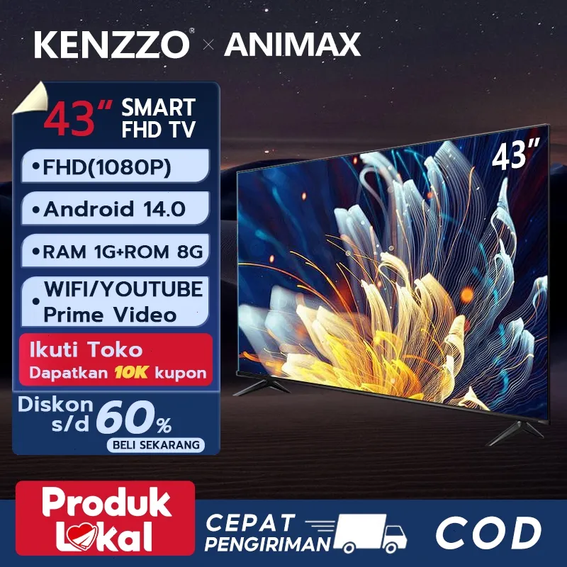 Animax Smart TV 43 Inch Android TV 32 Inch 43 Inch Digital TV LED 43 Inch FHD Youtube-Web Browser-WIFI (Garansi 3 tahun)