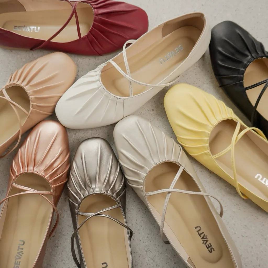 Moxha Flatshoes SEVATU sepatu wanita Flat shoes Tali Silang Ballerina anti lecet minimalis lebaran