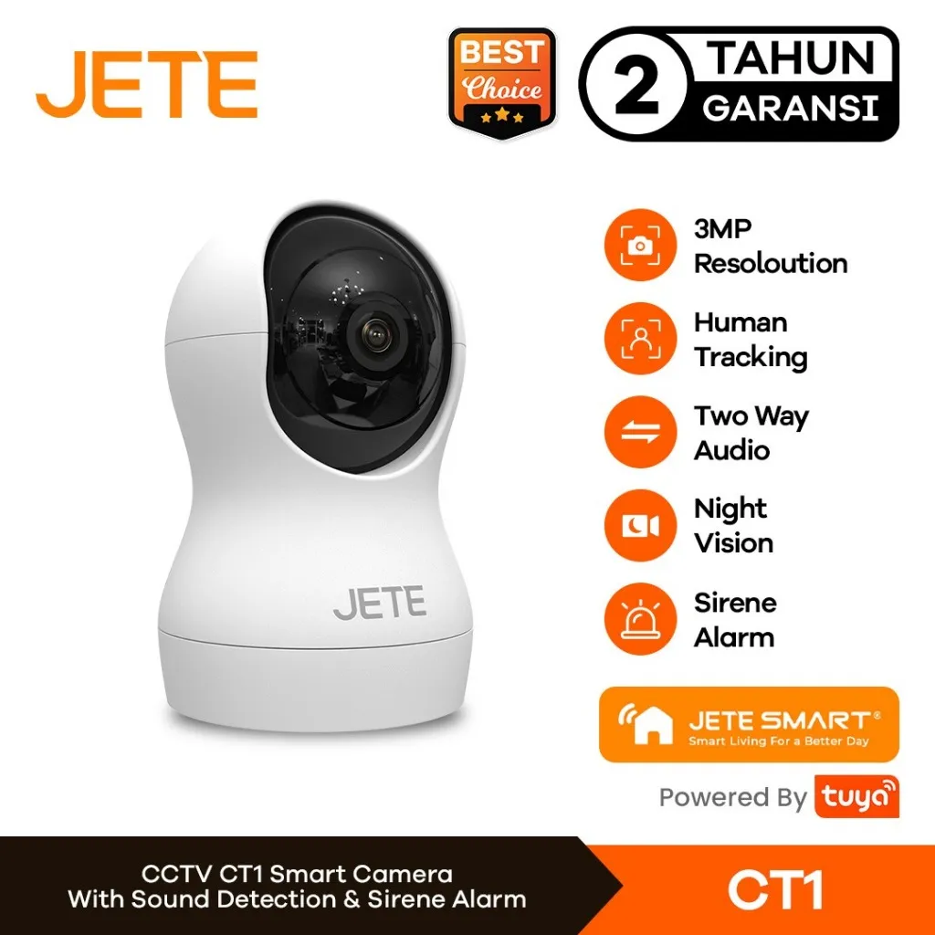 JETE CT1 CCTV Indoor 3MP Two Way talk Smart Ip Camera Pan & Tilt Garansi 2 Tahun