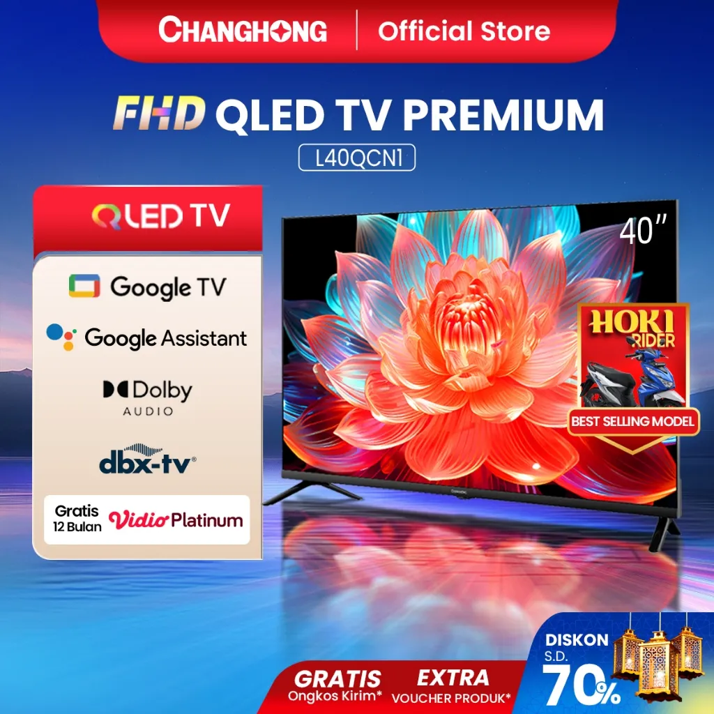 [GOOGLE TV QLED] Changhong QLED TV 40 inch FHD  Dolby Audio Google Play Netflix Youtube Bluetooth USB Google Assistant Smart TV Digital TV  Free Vidio (L40QCN1)
