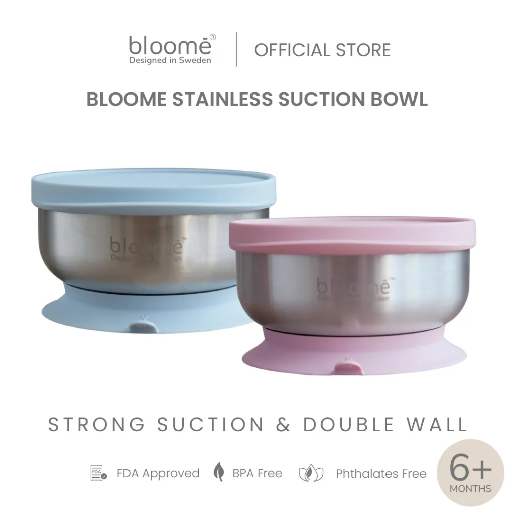 BLOOME – Stainless Suction Bowl With Suction And Lid | Mangkok Makan Stainless Anak Bayi Premium Anti Slip