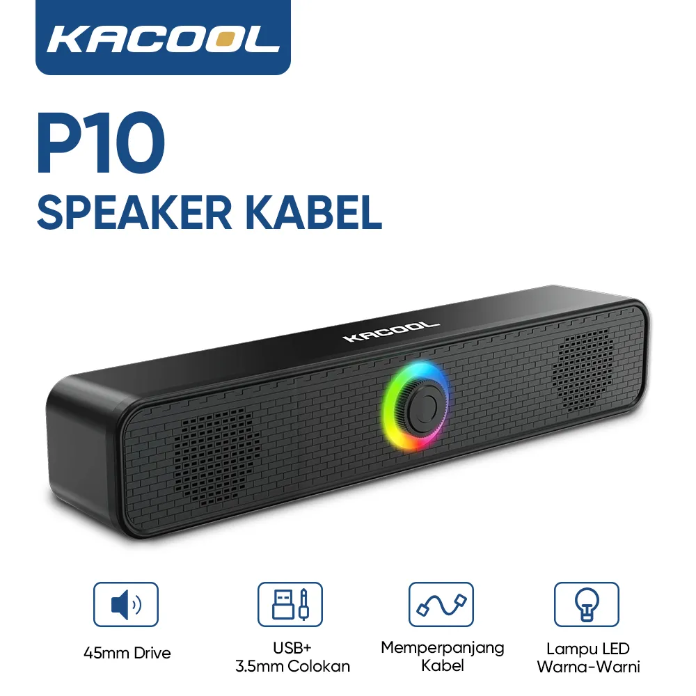 KACOOL P10 Speaker Home Theater Audio Berkabel AUX 3.5mm dan USB untuk TV/PC/Laptop/Sistem Audio Gaming 3D