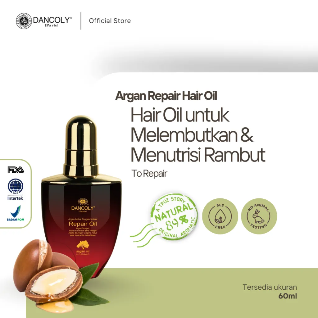 Dancoly Argan Hair Repair Oil 60ml | Hair Oil | Vitamin Oil | Heat Protection untuk Rambut Kering Rusak | Hair Vitamin untuk Daily Treatment