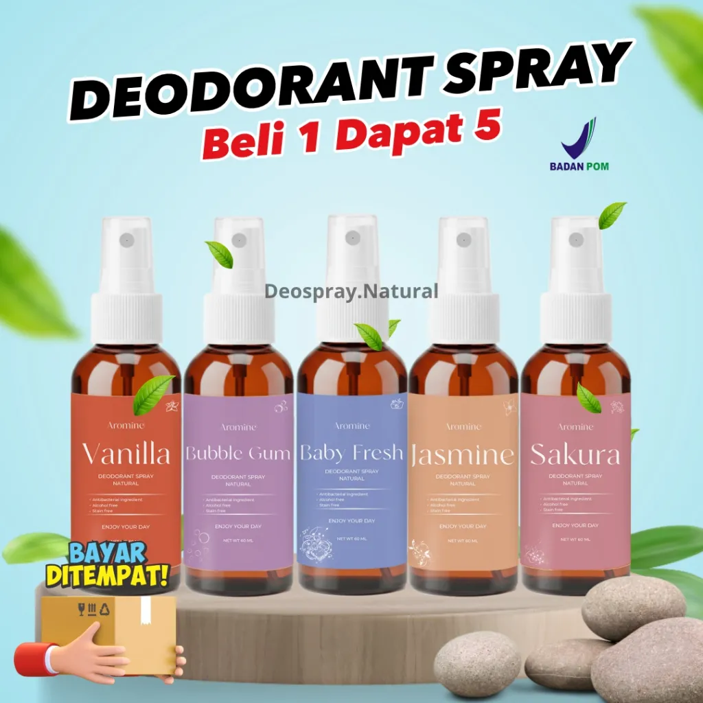 [Beli 1 Dapat 5] Natural Deodorant Tawas Aroma BPOM Spray 60ml Atasi Bau Badan & Mencerahkan Ketiak - deodorant spray antiperspirant deo spray menahan keringat berlebih