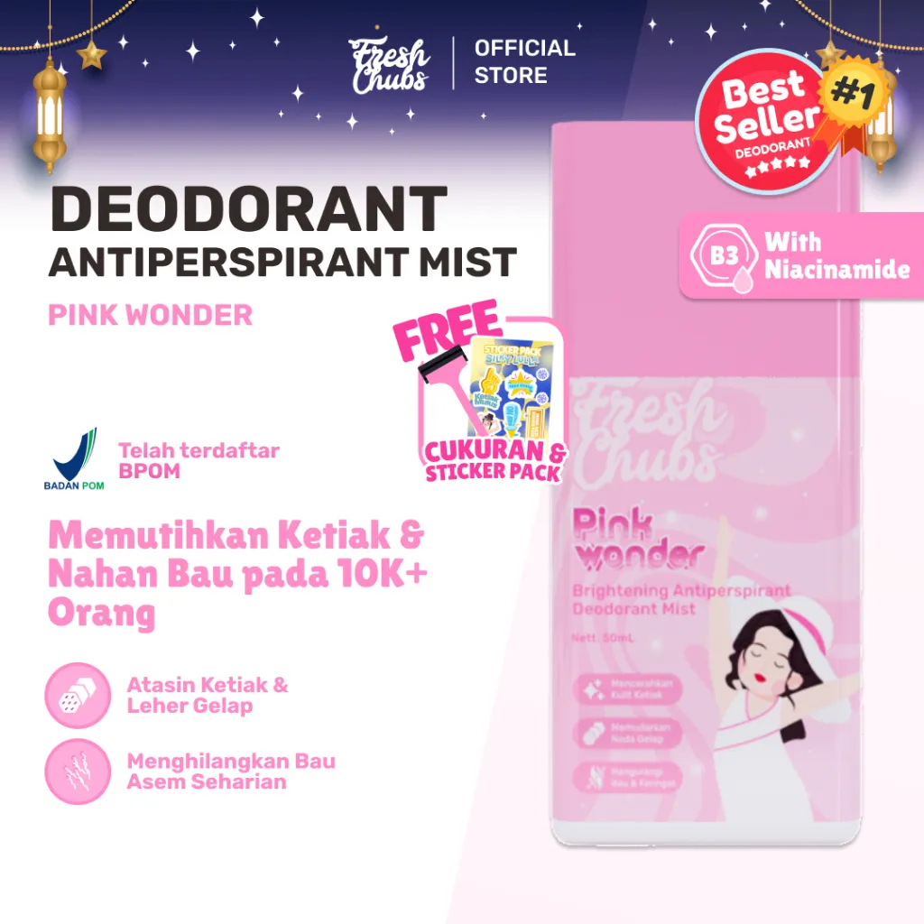 FRESHCHUBS DEODORANT ANTIPERSPIRANT | PINK WONDER Ampuh Mencerahkan Ketiak Menghilangkan Bau Badan Berlebih - 50Ml