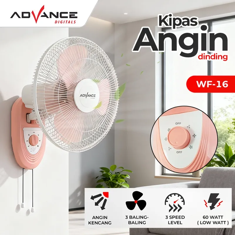 Advance Kipas Angin Dinding 16inch WF-16 Kipas Angin Tembok 3 Tingkat Kecepatan Wall Fan Kipas Angin Rumah Tangga Garansi resmi 1 tahun