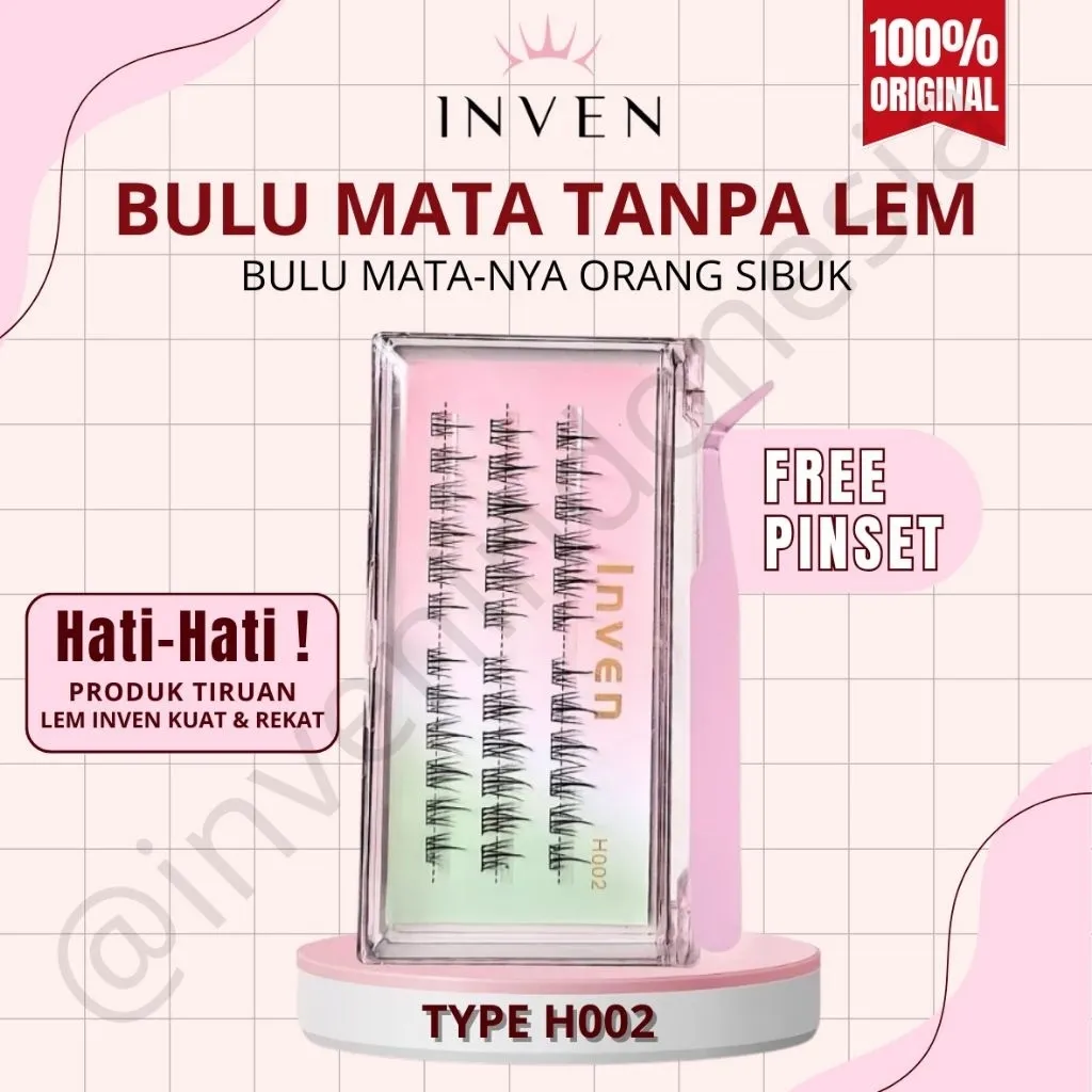 (LANGSUNG TEMPEL) INVEN H002 Bulu Mata Palsu TANPA LEM Premium Eyelash Natural Wispy Look kode : H002 FREE PINSET / Tweezer hasil natural bulumata extensions bulu mata