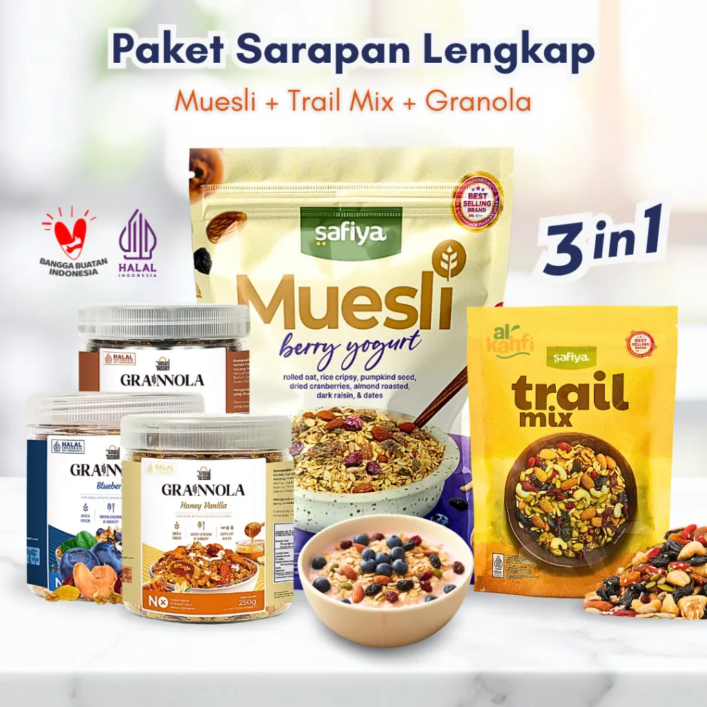 [Paket Lengkap] Muesli 500gr + Granola 250gr + Trail Mix 250gr | Sereal Diet Sarapan Oat