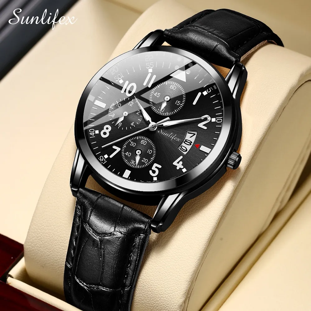 Sunlifex Jam Tangan Pria 7004 Original Anti Air Kuarsa Tali Kulit Jam Tangan Cowok