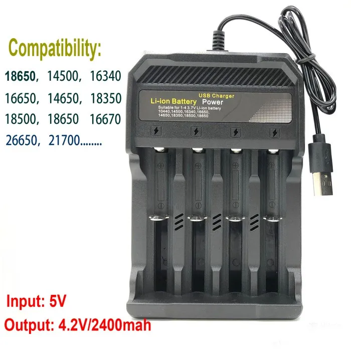 Alat Recharge Charge Fast Charger Baterai Battery Isi Ulang 4 Slot USB 4.2V 2A  AA AAA 14500 18350 18650 Li-Ion LED indikator MS-5D84A
