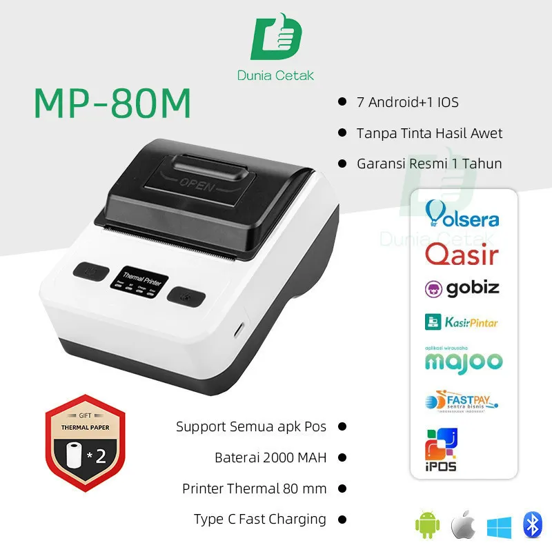 Printer Thermal 80MM Bluetooth + USB Cetak Resi Alamat Kasir Nota PPOB POS Barcode Support Kertas