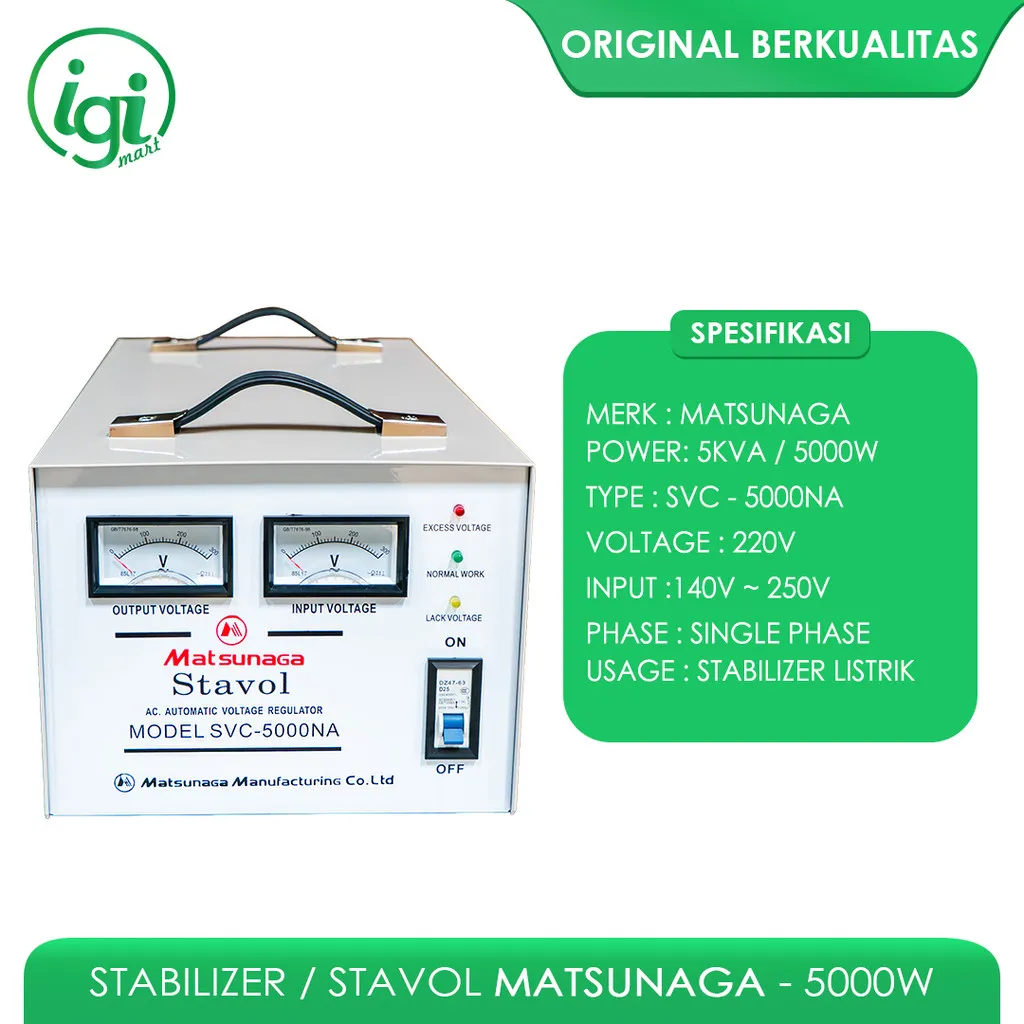 STABILIZER STAVOLT MATSUNAGA SVC-5000W VOLTAGE / STAVOLT MTS SVC 5000 WATT / STAVOL 5000 W