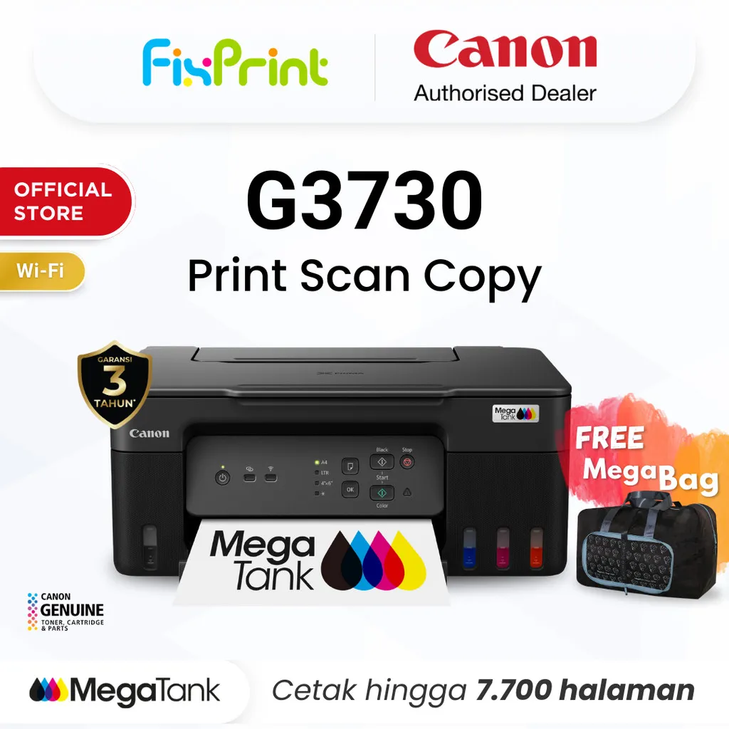 FixPrint Printer Wifi Canon G3730 Hijau Green - Ink Tank Wireless All In One Print Scan Copy MacOS - Garansi 3 Tahun - Pengganti L3250 L3251