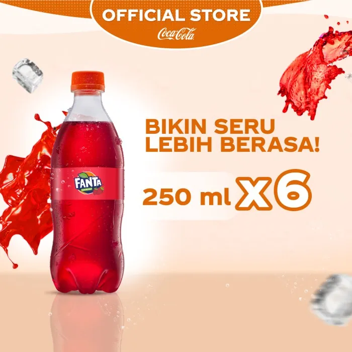 Fanta Strawberry - Minuman Soda Rasa Stroberi - Botol 250ml - x6 Pcs