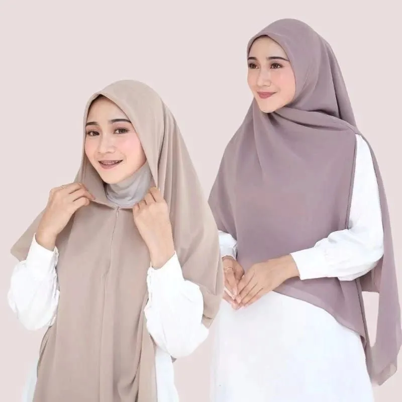 SEGI EMPAT ZIPPER CERUTY BABYDOLL/HIJAB INSTAN RESLETING DUA LAYER/JILBAB SEGI EMPAT ZIPPER