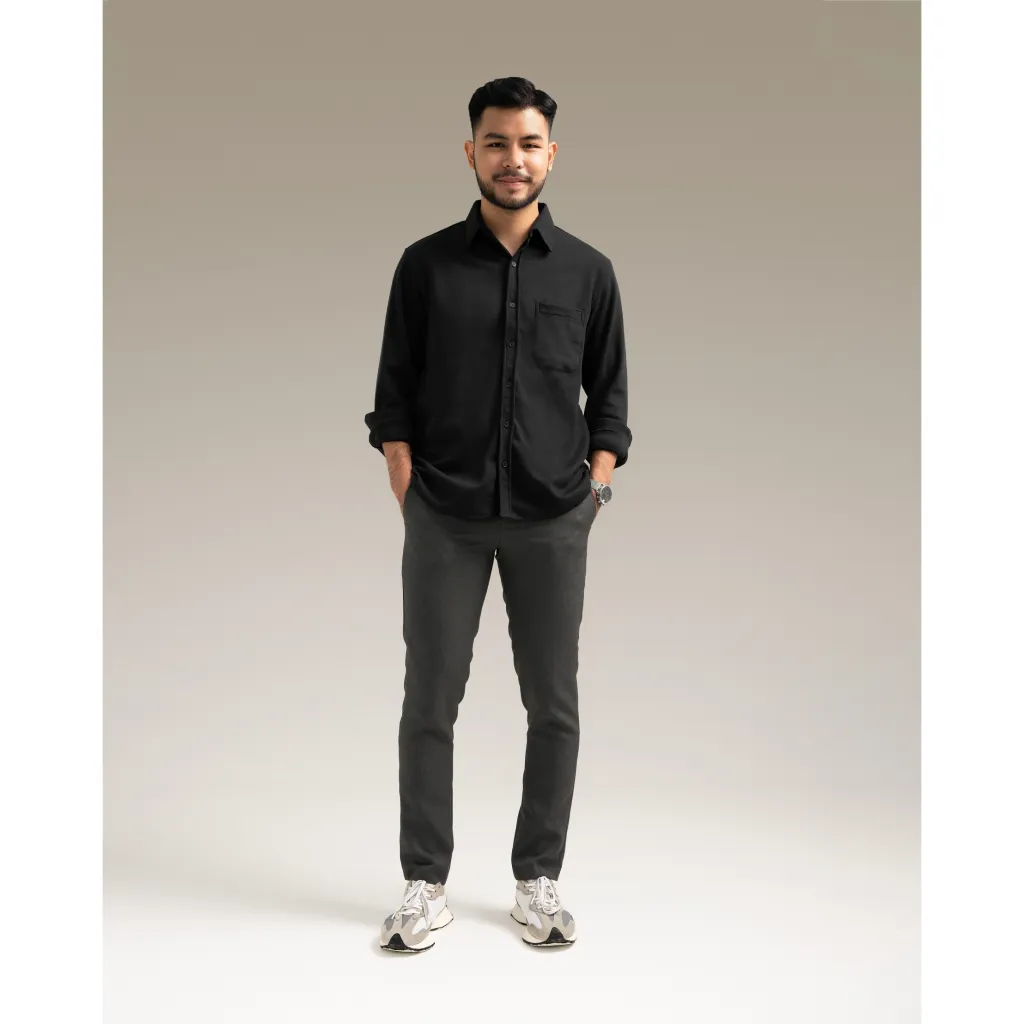 Broodis Kemeja Polos Hitam Cotton SOFTEE Black Lengan Panjang Slimfit