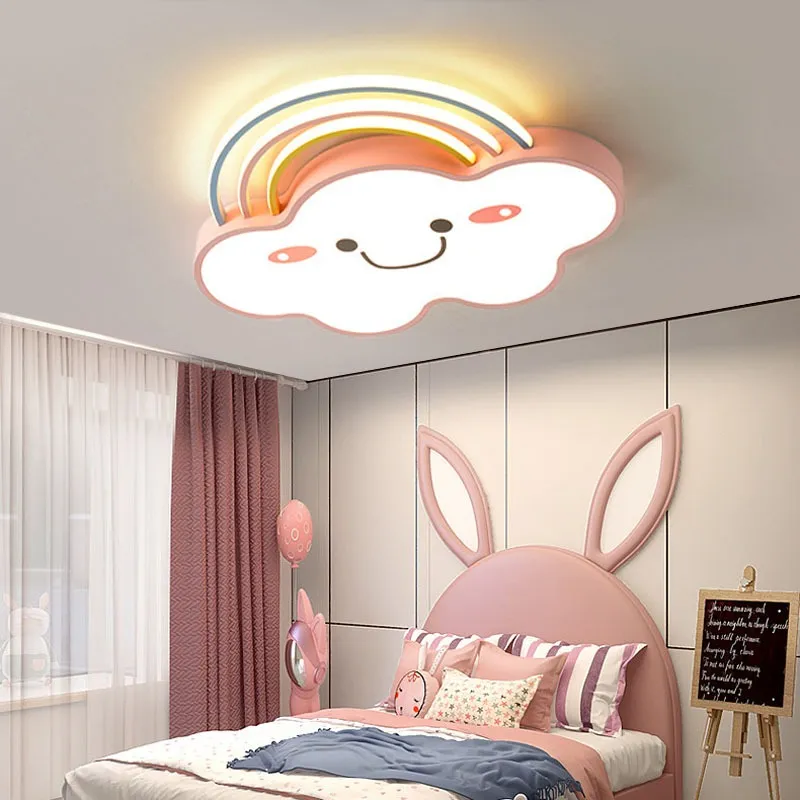 Lampu Plafon Kamar Anak Lampu hias kartun kamar tidur bentuk awan pelangi lampu hias plafon Termasuk Remote lampu kamar tidur anak perempuan Perlindungan mata LED 3 warna  YUR