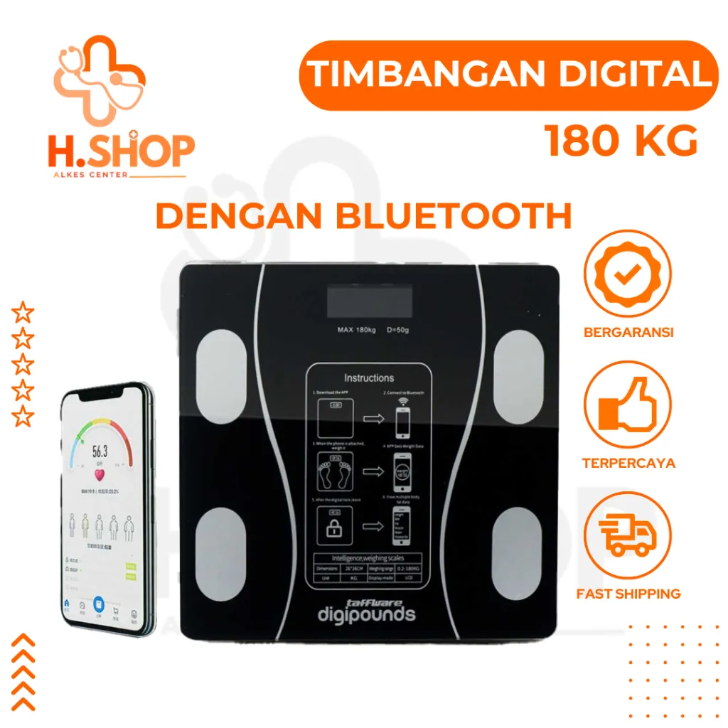 Timbangan BB Digital Dewasa / Timbangan BB Dewasa / Timbangan Digital Badan Hitam Max. 180kg Free Baterai / Timbangan Badan Digital 180KG Dewasa Kaca Digital / Timbangan Badan Digital Smart Scale Body Fat Akurat Pakai Baterai Anti Pecah Layar LCD 26X26CM