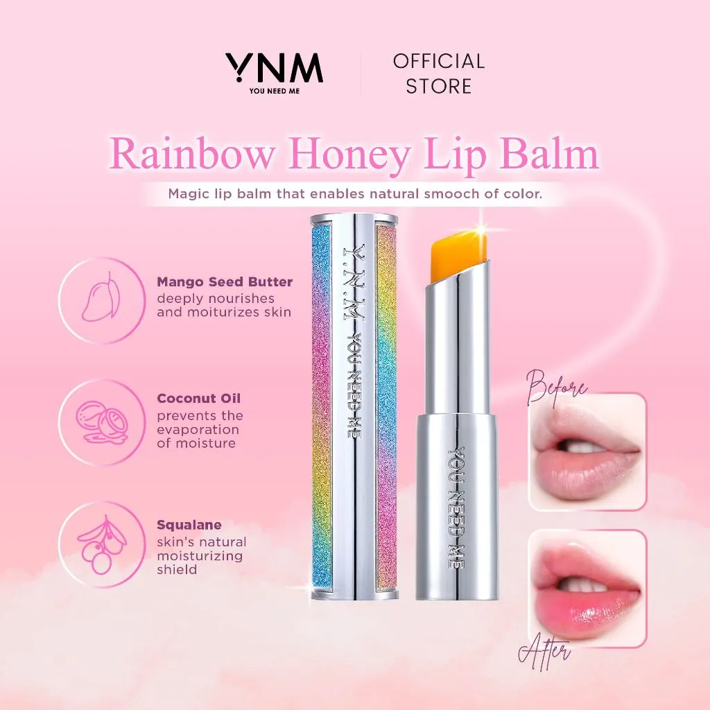 YNM Rainbow Honey Lip Balm – Lip Balm Korea Color-Changing | Melembabkan | Cerahkan Bibir Gelap | Natural Pink Glow | Tanpa Lengket | Lip Care Harian