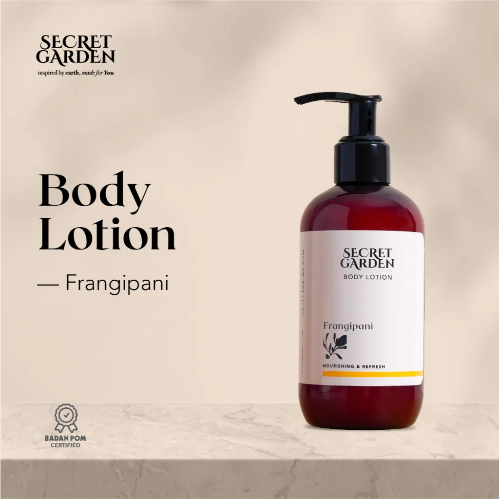 Secret Garden - Body Lotion Frangipani 250ml | Tekstur Ringan With Vitamin E, UV Filter Melembapkan Mencerahkan Melindungi Kulit Badan