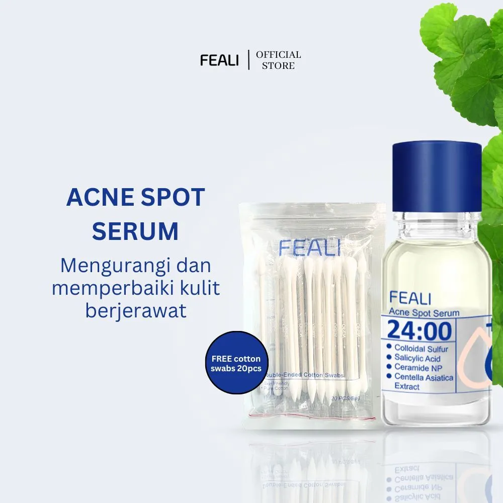 FEALI Acne Spot Serum 10ml - Acne Serum Untuk Mengurangi Dan Memperbaiki Kulit Berjerawat FREE Cotton Swabs 20pcs - Perawatan Wajah