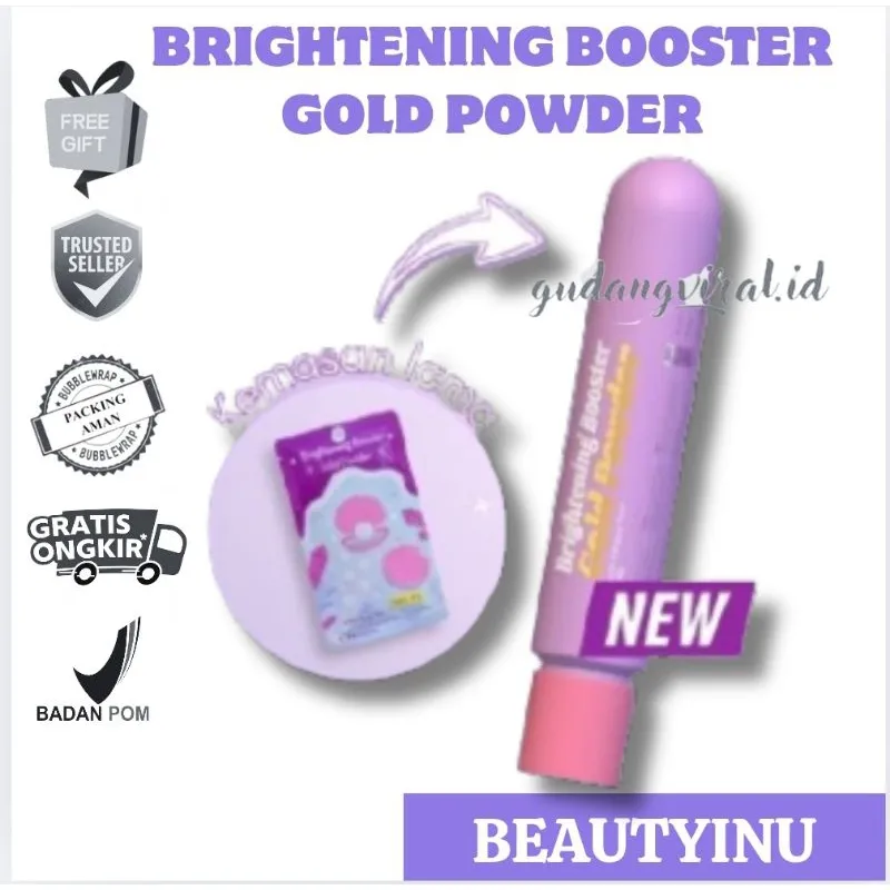 -GV-  BRIGHTENING BOOSTER GOLD POWDER BEAUTYINU KEFIR COLLAGEN SERBUK PEMUTIH BOOSTER BUBUK PEMUTIH BADAN BEAUTYINU