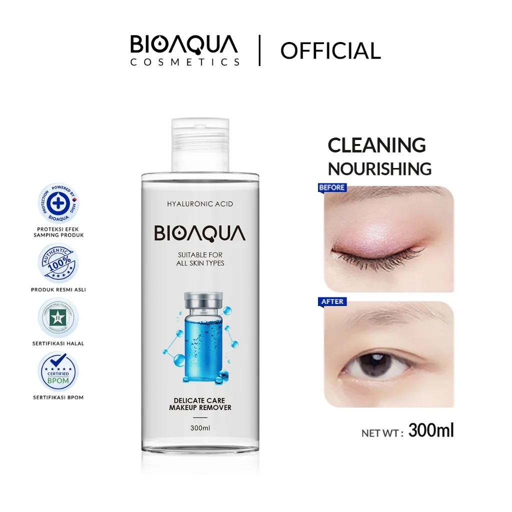Bioaqua Cosmetics Micellar Water 300ml For All Skin Types Hyaluronic Acid Makeup Remover