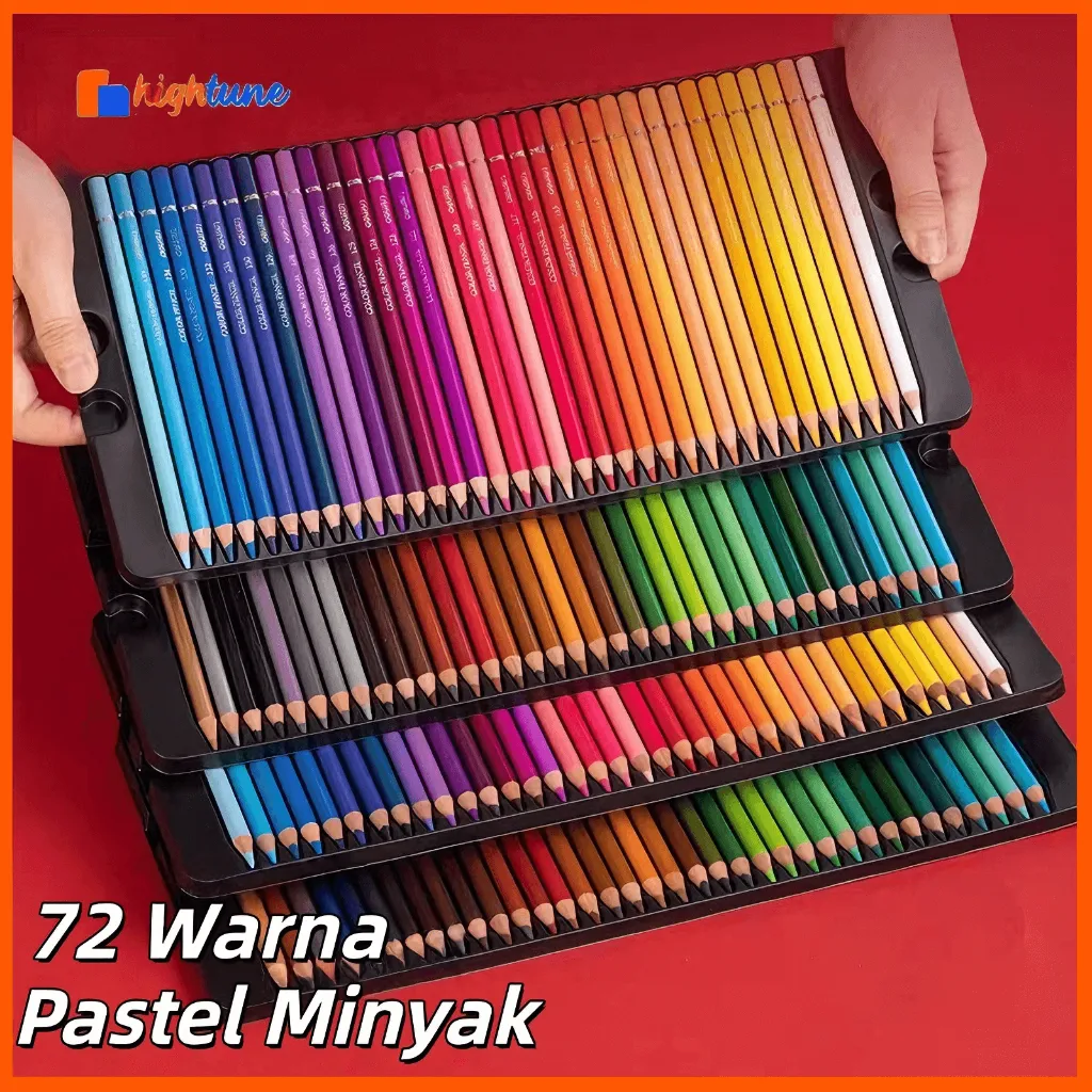 HIGHTUNE Pensil Warna Minyak 48/72 Warna - Pigmen Berkualitas, Tahan Lama, Mudah Diasah