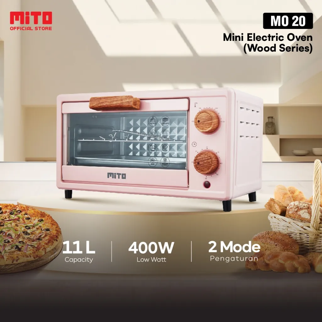 MITO Oven Listrik Mini MO20 11L Wood Pemanggang Kue - Pink
