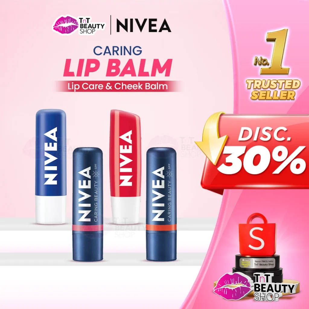 NIVEA Caring Lip Balm Strawberry Shine 4.8Gr | 24h Melt In Moisture | Tnt Beauty Shop