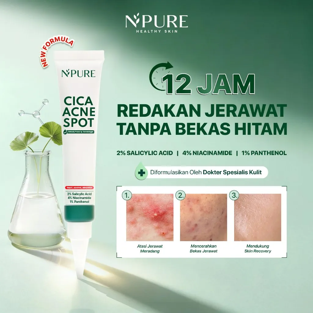 [NEW] NPURE Cica (Centella) Acne Spot 20 gr/ 4% Niacinamide / 2% Salicylic Acid /Spot Treatment / Tekstur Cream/ Obat Totol Jerawat/ Kulit Sensitif / Kulit berjerawat/Bekas Jerawat / Efektif / Ampuh/ Dermatologically/ Anti Bakteri/ Aman Bumil Busui/ HALAL