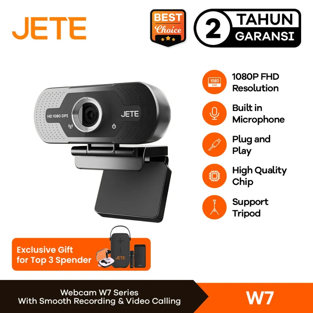 Webcam JETE W7 Web Cam Full HD 1080p Kamera Laptop With Mic For Live Video Meeting Web Camera Handphone Komputer Auto Focus