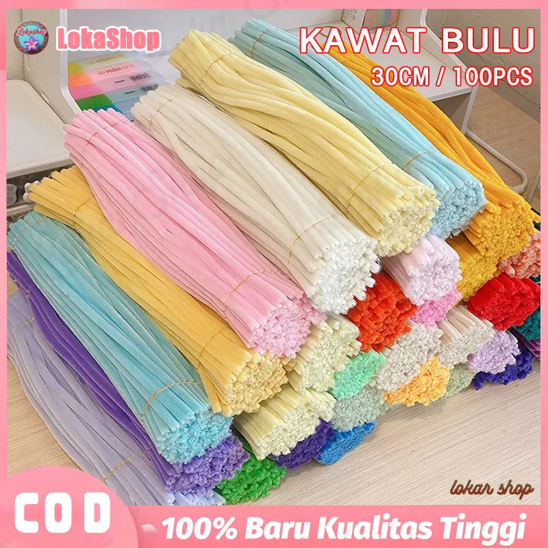 Diy Kerajinan Tangan 100 Pcs 30cm Kawat Bulu Pipe Cleaner Mercy Tebal Mix Warna Mainan Anak Craft