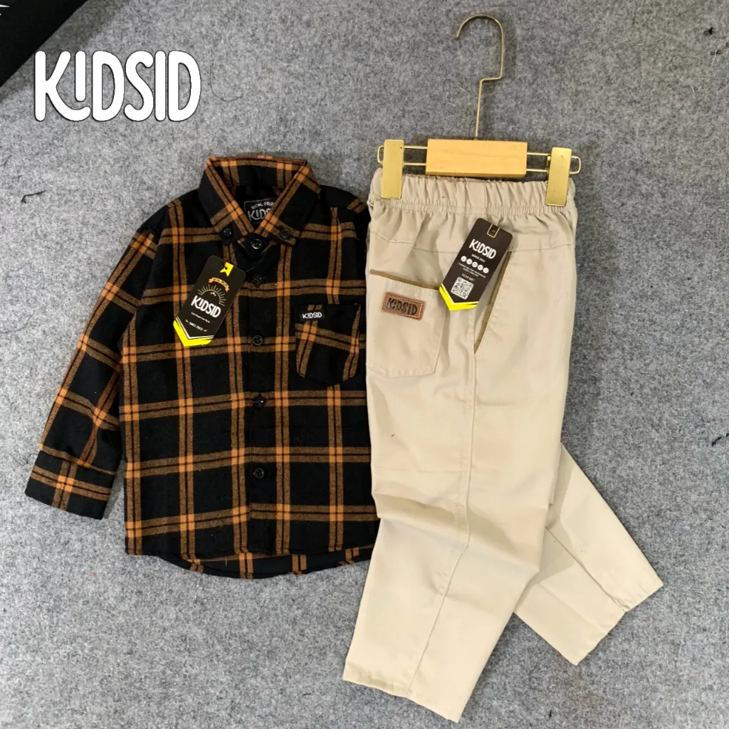 KIDSID Setelan kemeja anak laki laki kemeja flanel + celana chinos panjang 1-14 tahun - setelan kemeja flannel usia 1 2 3 4 5 6 7 8 9 10 11 12 13 14 Tahun - Kemeja Flanel Anak Laki laki  Atasan Kemeja Flanel 1 Set Setelan Anak